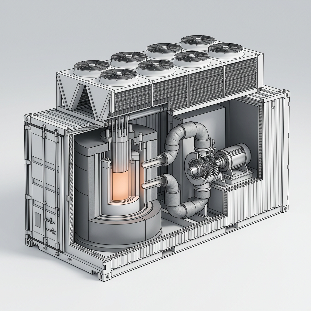 Cutaway rendering of the microreactor showing the core, vessel, and power conversion module